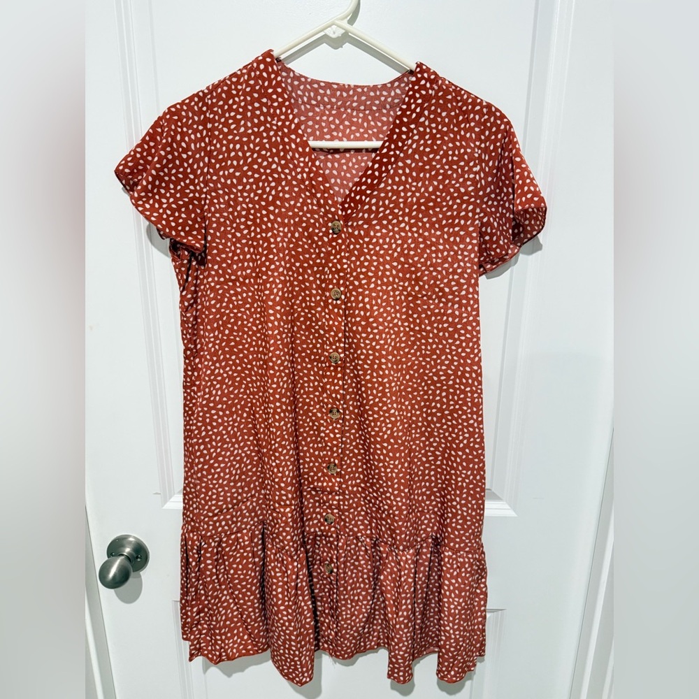 Chic Rust Polka Dot Midi Dress